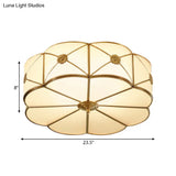 Traditional 1-Tiered White Glass & Gold Flush Mount Chandelier - 3/4/6 Bulbs (14’/18’/23.5’ Width)