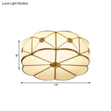 Traditional 1-Tiered White Glass & Gold Flush Mount Chandelier - 3/4/6 Bulbs (14’/18’/23.5’ Width)