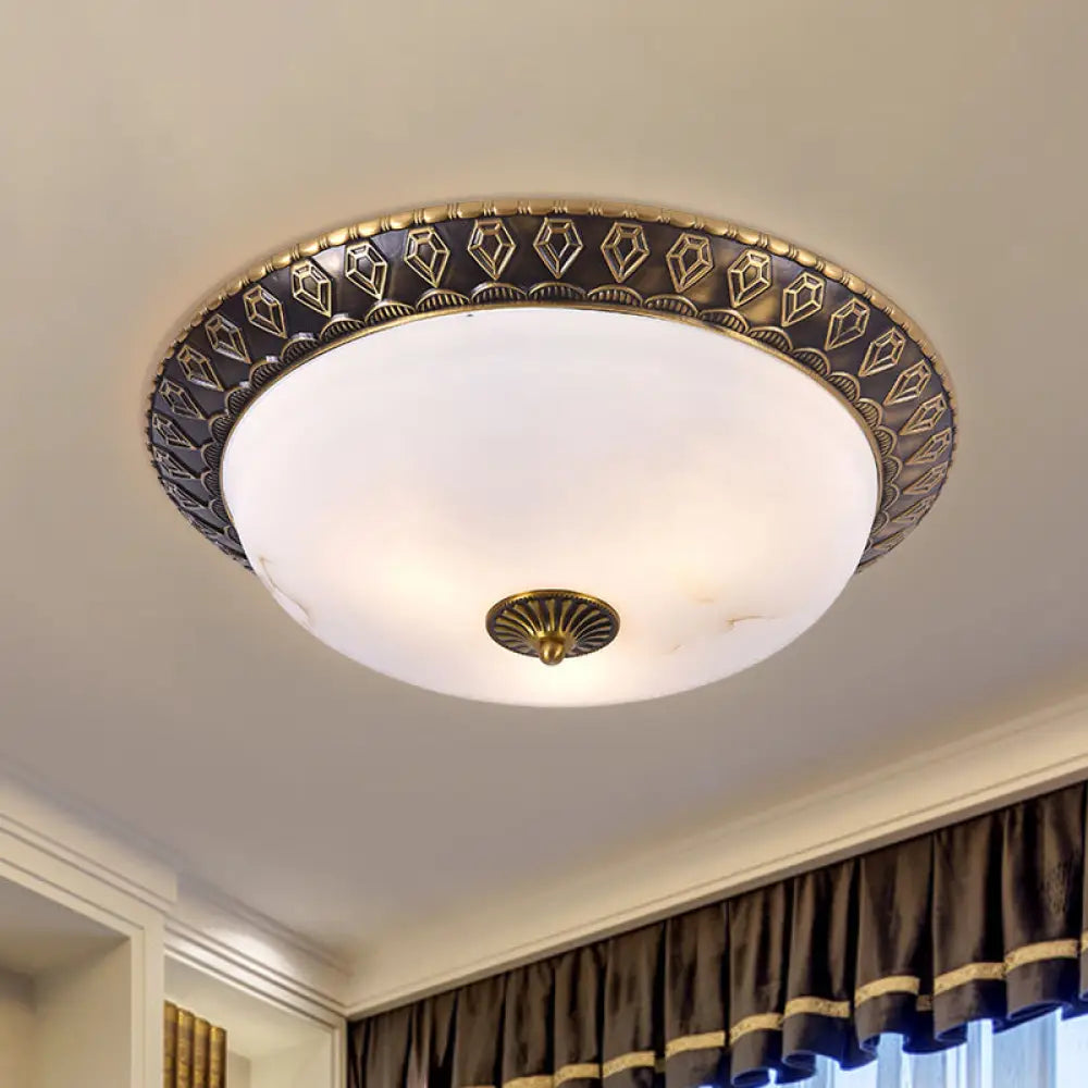 Traditional 2/3 - Head Flush Mount Lamp With Milk Glass Shade In Brass Available 3 Sizes / 12’