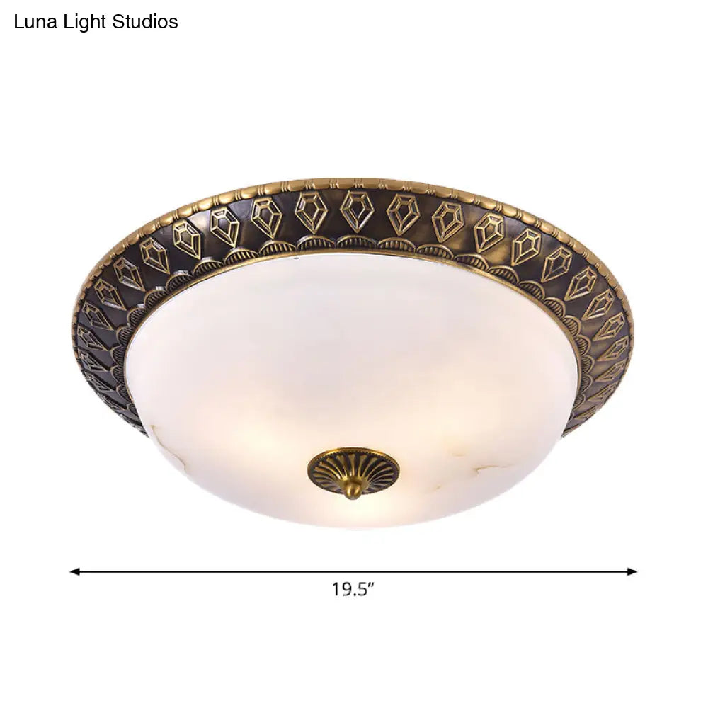 Traditional 2/3 - Head Flush Mount Lamp With Milk Glass Shade In Brass Available 3 Sizes
