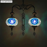 Traditional 2-Head Red/Blue Glass Chandelier Pendant Light For Hallway - Global