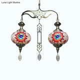 Traditional 2-Head Red/Blue Glass Chandelier Pendant Light For Hallway - Global