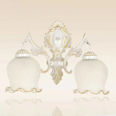 Traditional 2-Headed Ruffle Wall Sconce Light With Bronze Finish And Frosted Glass - Ideal For