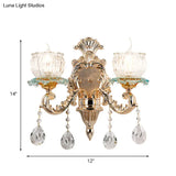 Traditional 2-Light Crystal Wall Mount Lamp In Gold - Elegant Restaurant Lighting