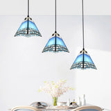 Traditional 3-Head Stained Glass Pendant Light In Bronze With Shaded Hanging Design / Lattice