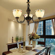 Traditional 3-Light Beige Glass Chandelier For Dining Room Pendant Lighting