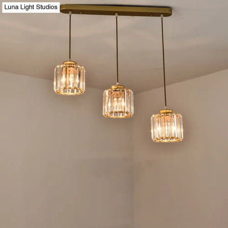 Traditional 3-Light Crystal Geometric Cluster Pendant Ceiling Lamp For Dining Room