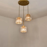 Traditional 3-Light Crystal Geometric Cluster Pendant Ceiling Lamp For Dining Room Gold / Round