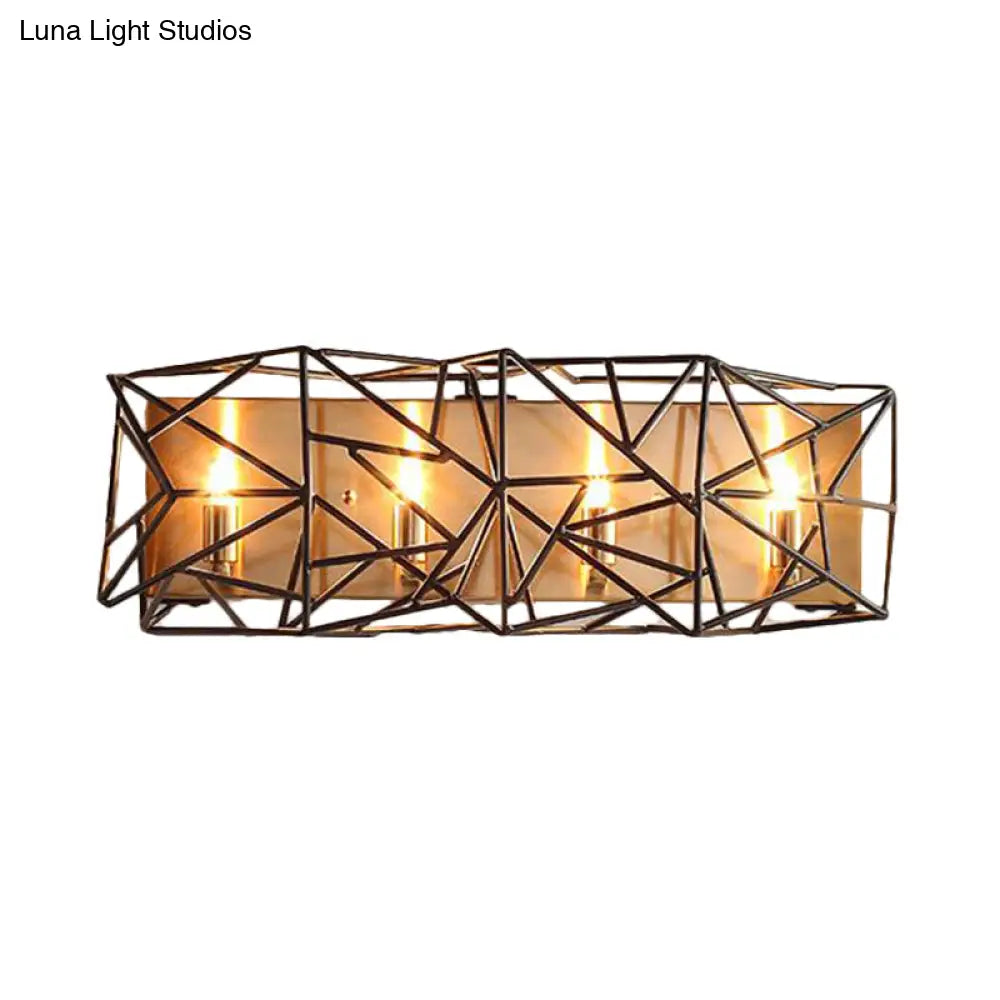Traditional 4-Light Metal Cage Sconce In Black - Indoor Wall Mounted Lamp