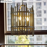 Traditional 4-Light Metal Chandelier - Strapped Cage Design For Dining Room Pendant Lighting