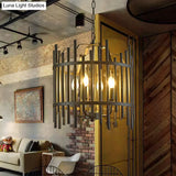 Traditional 4-Light Metal Chandelier - Strapped Cage Design For Dining Room Pendant Lighting