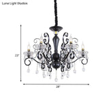 Traditional 6-Light Candlestick Chandelier: Black Faceted Ball Suspension Lamp