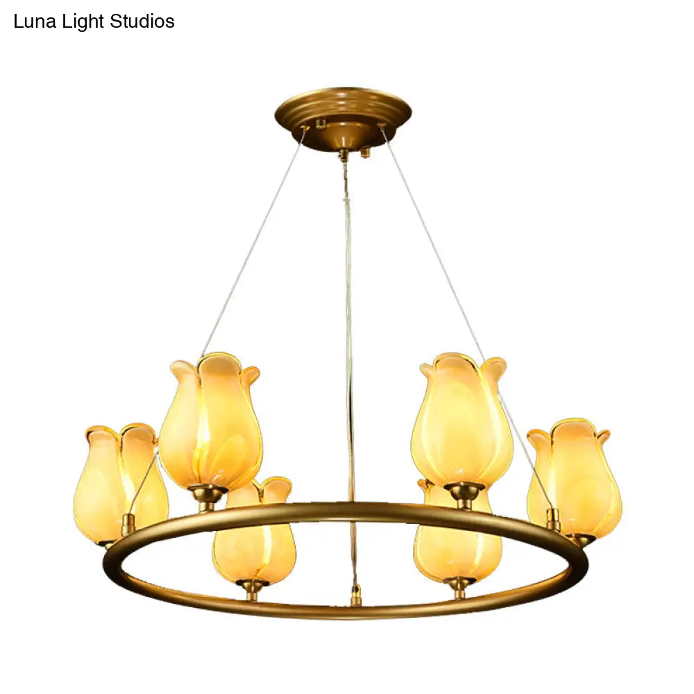 Traditional 6-Light Wagon Wheel Led Chandelier With Glass Shades