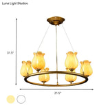 Traditional 6-Light Wagon Wheel Led Chandelier With Glass Shades