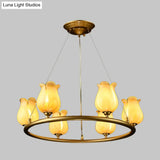 Traditional 6-Light Wagon Wheel Led Chandelier With Glass Shades