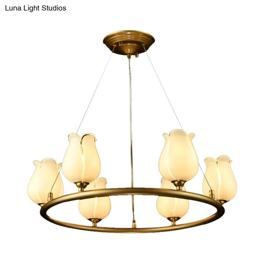 Traditional 6-Light Wagon Wheel Led Chandelier With Glass Shades
