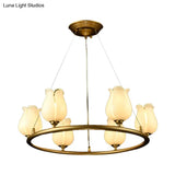 Traditional 6-Light Wagon Wheel Led Chandelier With Glass Shades