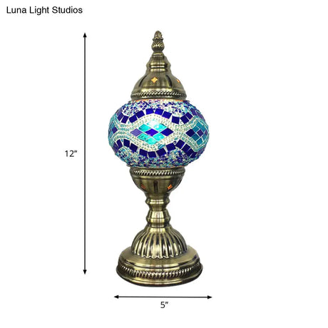 Traditional Aged Brass Coffee House Table Lamp With Colored Glass Shade