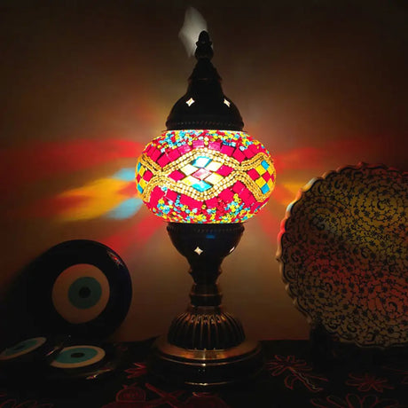Traditional Aged Brass Coffee House Table Lamp With Colored Glass Shade Red / D