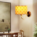 Traditional Bamboo Drum Wall Sconce Light Fixture For Dining Room - 1 Bulb Wood