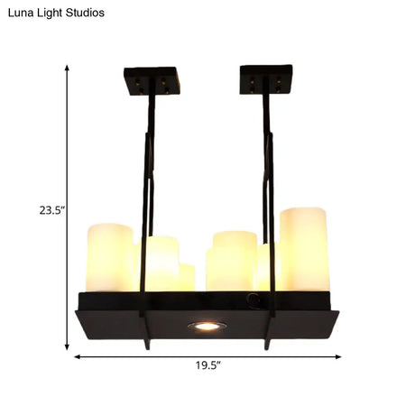 Traditional Barrel Frosted Glass Hanging Lamp - Black Island Pendant Light For Dining Room 8/12/16