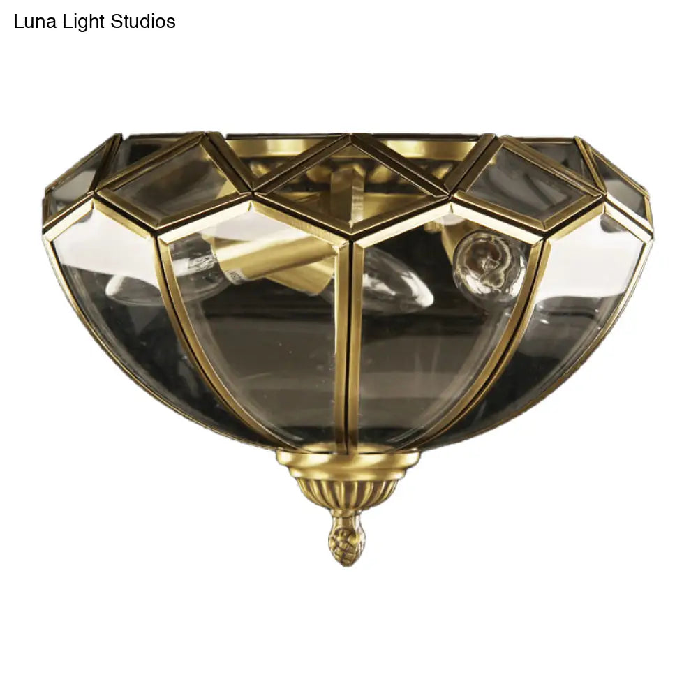 Traditional Basket - Shaped Flush Mount Ceiling Light With Clear Beveled Glass - 3 Lights