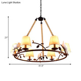 Traditional Beige Chandelier With 6 Lights And Cone Shade - Fabric Wagon Wheel Pendant Lamp
