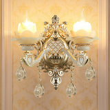Traditional Beige Flower Wall Sconce With Crystal Drop For Hallways - Jade Light 2 /