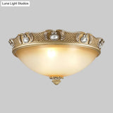 Traditional Beige Opal Glass Flush Ceiling Light Fixture 2/3 Bulbs Domed Mount 14’/18’ Width