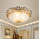 Traditional Beige Opal Glass Flush Ceiling Light Fixture 2/3 Bulbs Domed Mount 14’/18’ Width / 14’