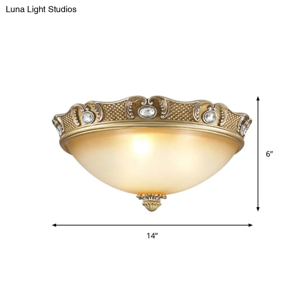 Traditional Beige Opal Glass Flush Ceiling Light Fixture 2/3 Bulbs Domed Mount 14’/18’ Width
