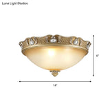 Traditional Beige Opal Glass Flush Ceiling Light Fixture 2/3 Bulbs Domed Mount 14’/18’ Width