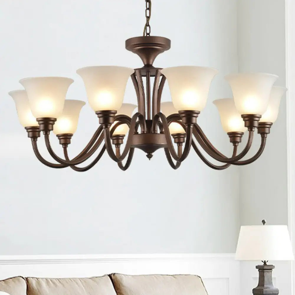 Traditional Bell Frost Glass Ceiling Lighting Chandelier In Brown - Perfect For Living Rooms 10 /
