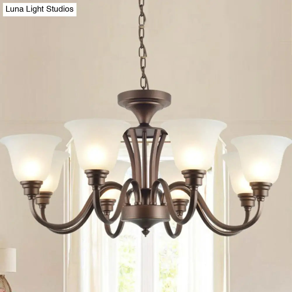 Traditional Bell Frost Glass Ceiling Lighting Chandelier In Brown - Perfect For Living Rooms