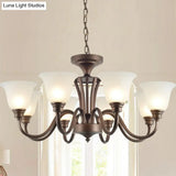 Traditional Bell Frost Glass Ceiling Lighting Chandelier In Brown - Perfect For Living Rooms