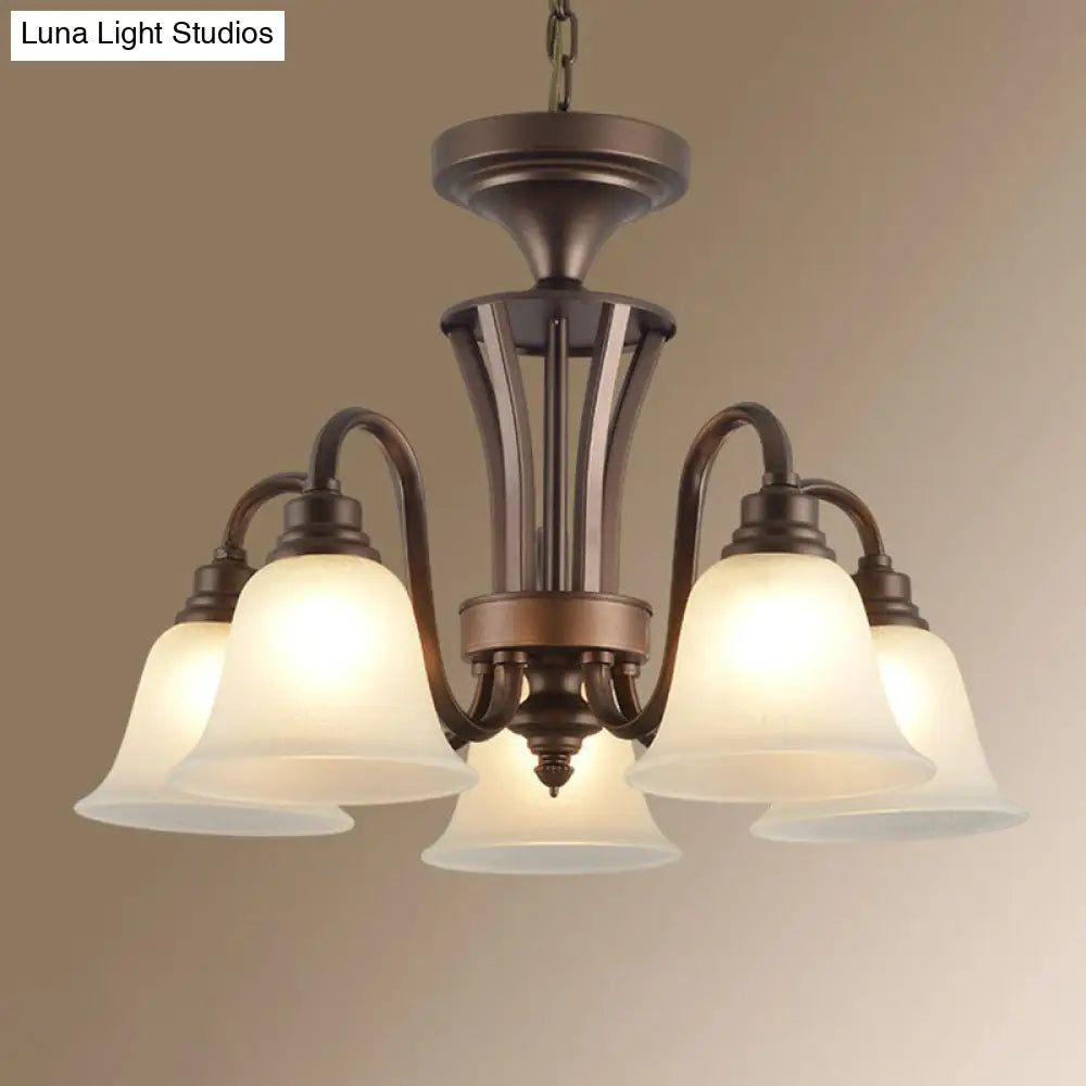 Traditional Bell Frost Glass Ceiling Lighting Chandelier In Brown - Perfect For Living Rooms