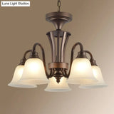 Traditional Bell Frost Glass Ceiling Lighting Chandelier In Brown - Perfect For Living Rooms