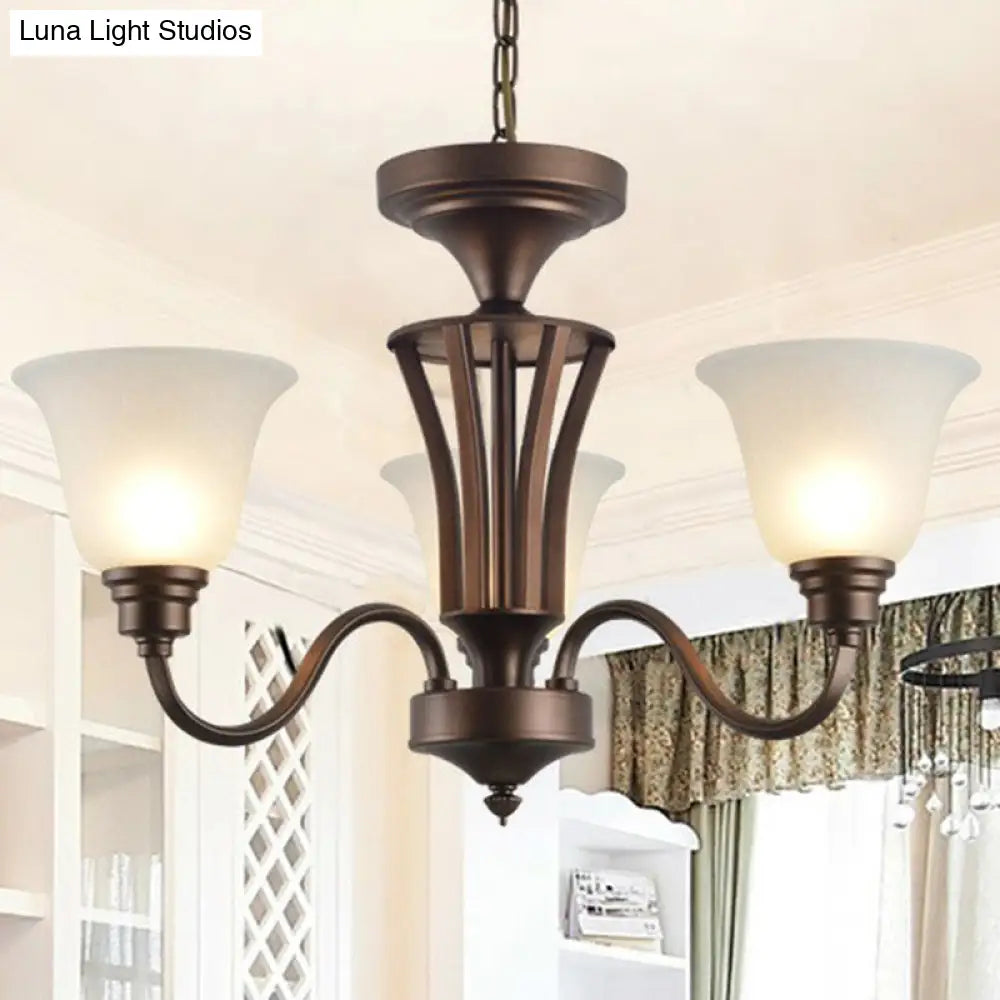 Traditional Bell Frost Glass Ceiling Lighting Chandelier In Brown - Perfect For Living Rooms