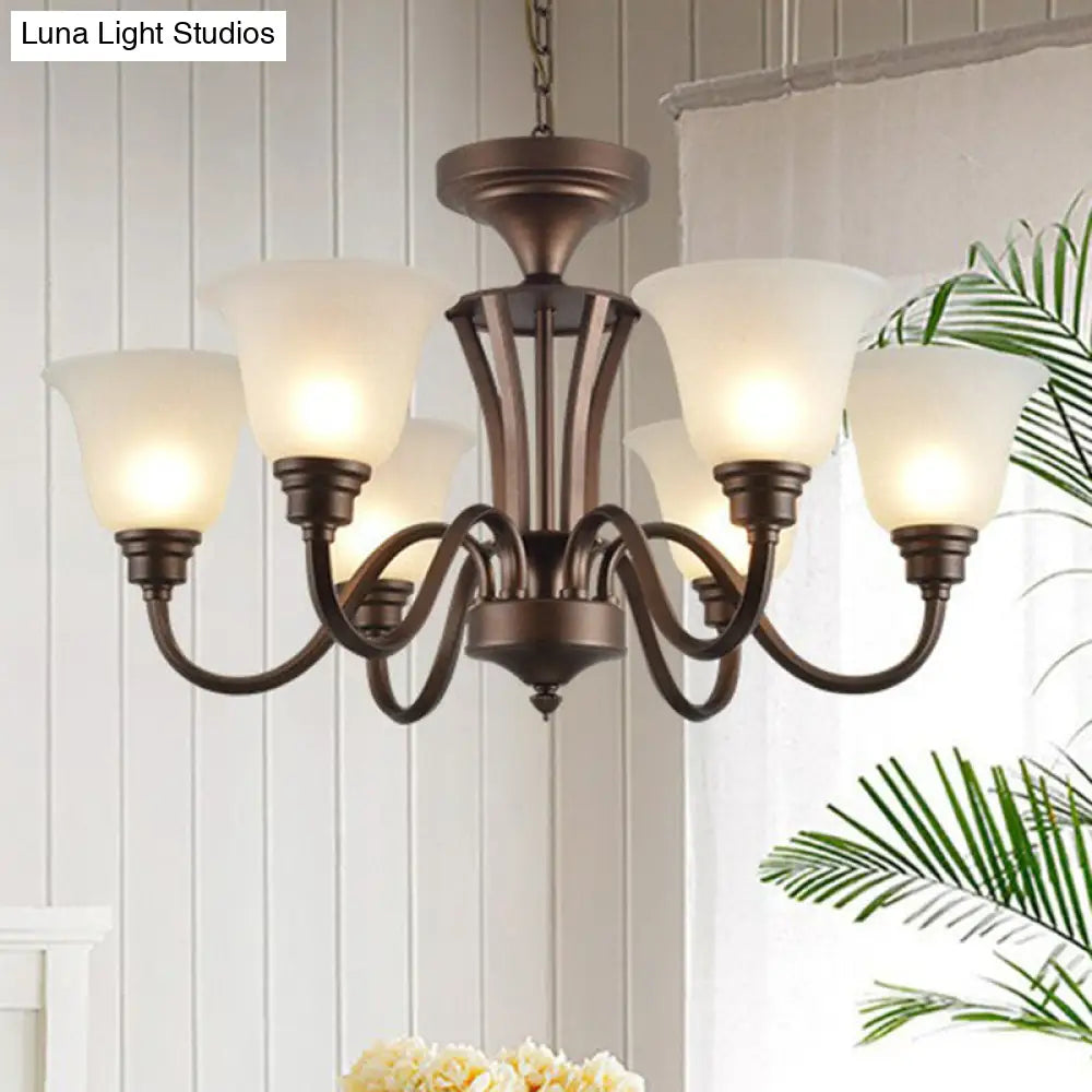 Traditional Bell Frost Glass Ceiling Lighting Chandelier In Brown - Perfect For Living Rooms