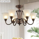 Traditional Bell Frost Glass Ceiling Lighting Chandelier In Brown - Perfect For Living Rooms