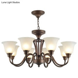 Traditional Bell Frost Glass Ceiling Lighting Chandelier In Brown - Perfect For Living Rooms
