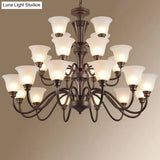 Traditional Bell Frost Glass Ceiling Lighting Chandelier In Brown - Perfect For Living Rooms