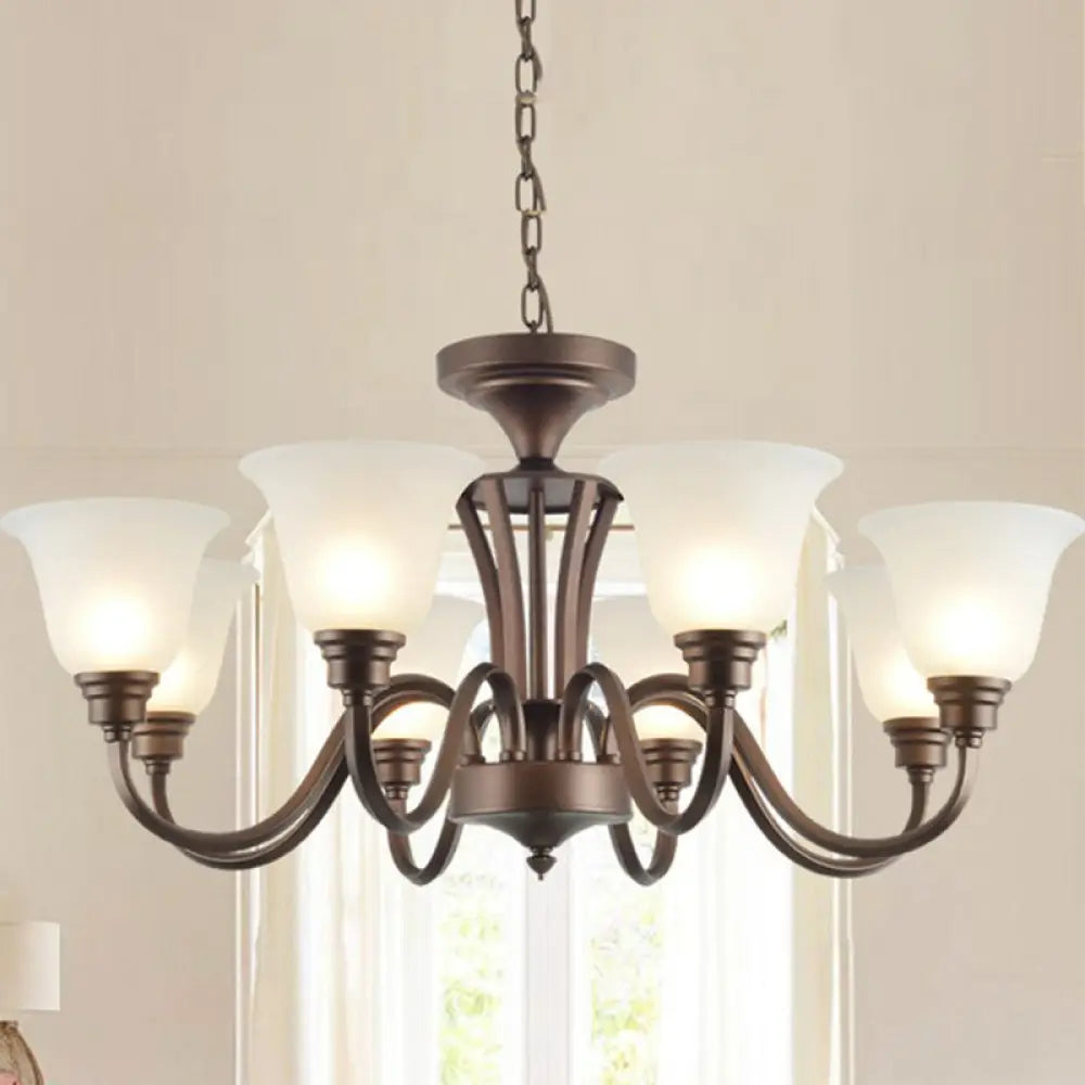 Traditional Bell Frost Glass Ceiling Lighting Chandelier In Brown - Perfect For Living Rooms 8 /