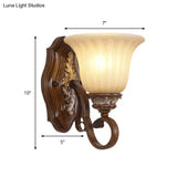 Traditional Bell Metal Wall Sconce With Opal Ribbed Glass Shade For Dining Rooms