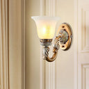 Traditional Bell Shape Fluted Opal Glass Wall Sconce Half-Head Lighting In Brown 1 /