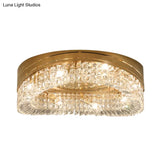 Traditional Beveled Crystal Ceiling Light With 6 Gold Flush Bulbs
