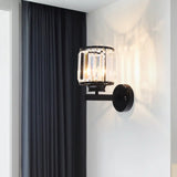 Traditional Beveled Crystal Wall Lighting - 1 Bulb Cylinder Corridor Sconce Black