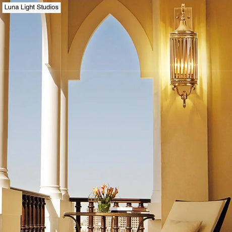 Traditional Bird Cage Wall Lamp In Gold - Elegant Metal Sconce Light For Balcony