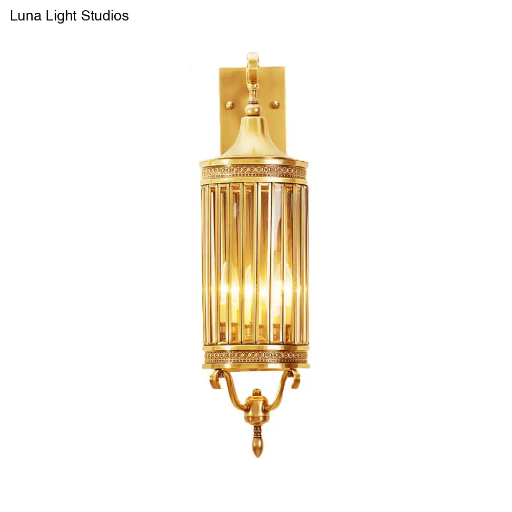 Traditional Bird Cage Wall Lamp In Gold - Elegant Metal Sconce Light For Balcony