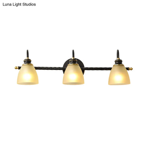 Traditional Black Bathroom Vanity Lamp - 2/3 Lights Sconce With Frosted Glass